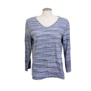 Pure Jill Pullover Top Womens Size L Gray Cotton Striped Long Sleeve Pockets